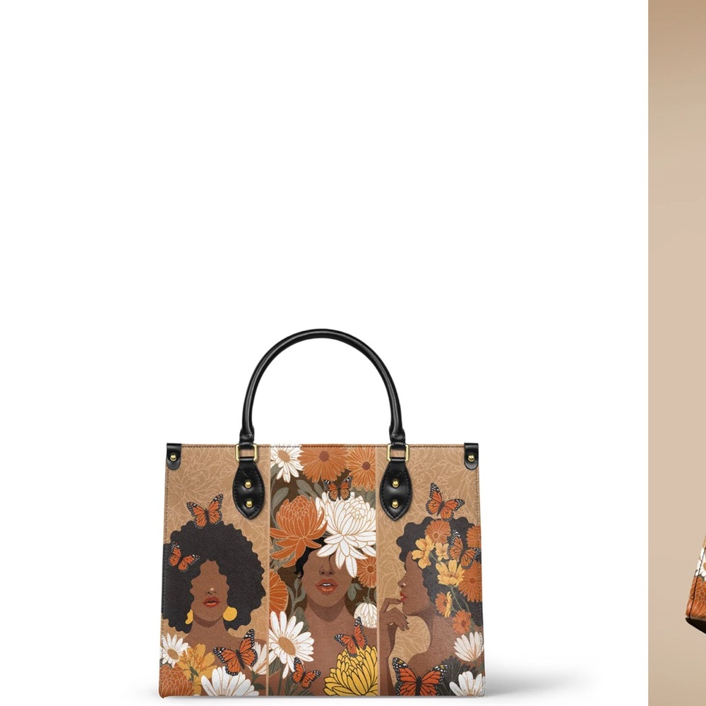 Chic Floral Tote Bag with wallet Black and Brown